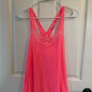 Women's Pink Lace Trim Tank Top